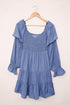 Boho Solid Shirred Ruffle Mini Dress